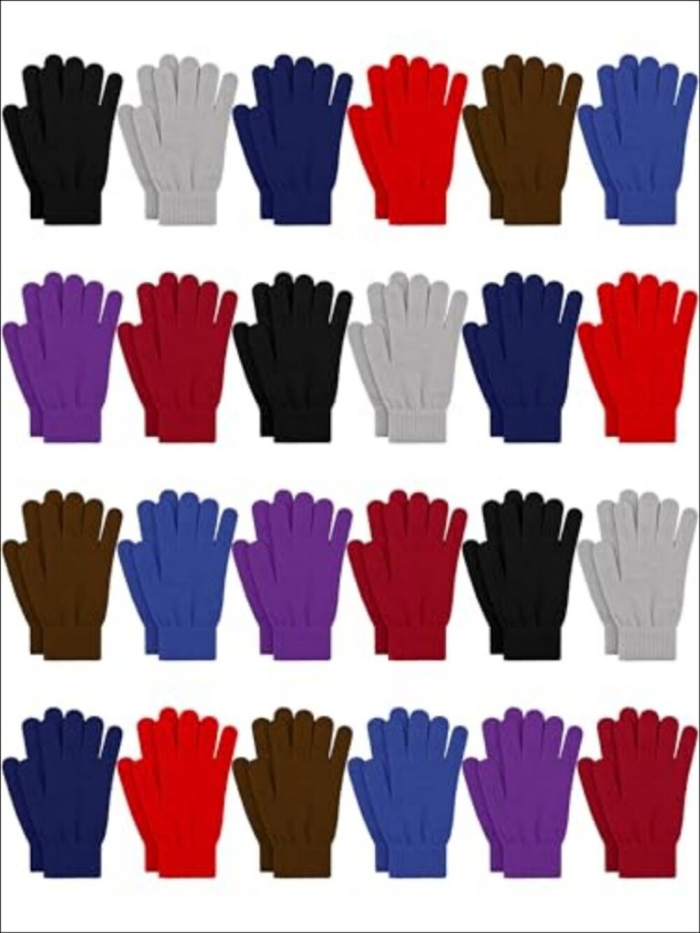 24 Pairs Winter Knit Magic Gloves Acrylic Unisex Stretchy Warm Cold Weather